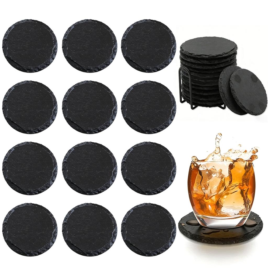 4-Inch Square Slate Drink Coasters Set with Anti-Scratch Bottom Blank Rock Coasters for Drink Coffee Bar Kitchen Home Decor