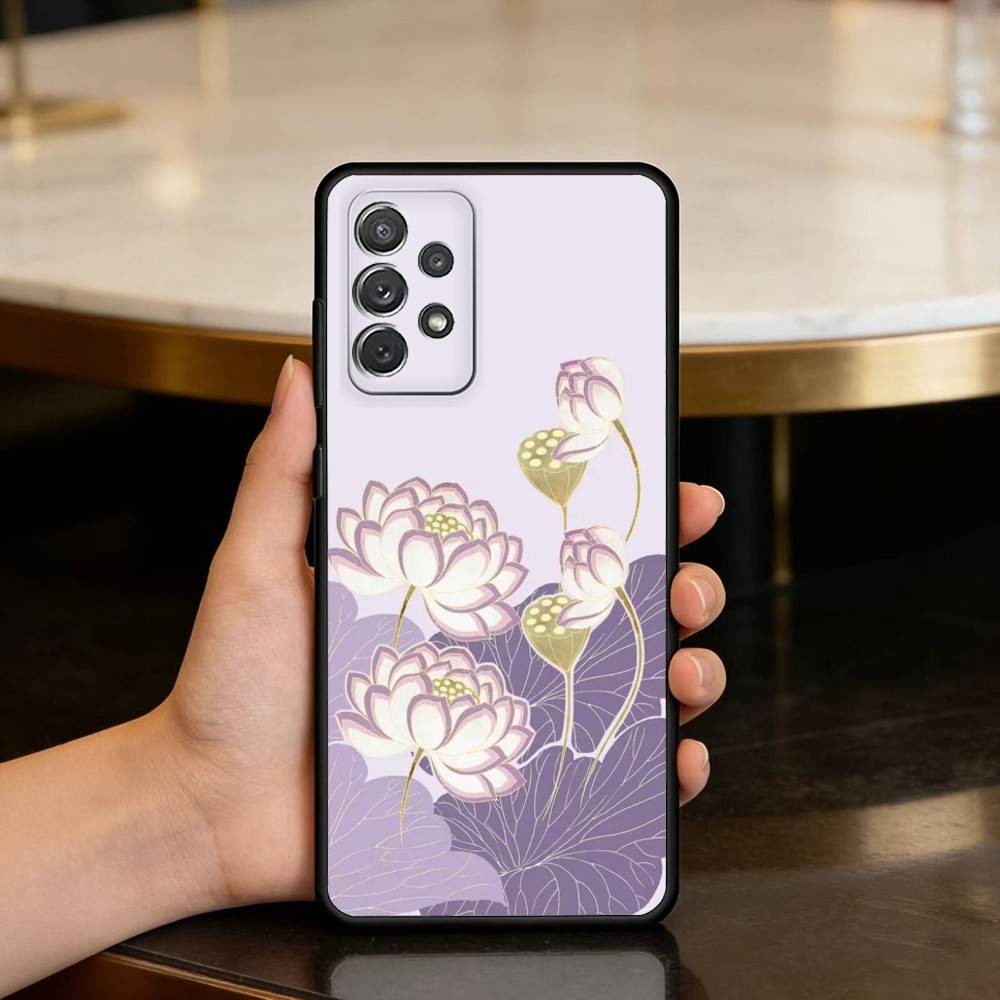 Emerald White Lotus  Phone Case For Samsung Galaxy A73,A72,A71,A70,A53,A52,A51,Soft Silicone Black Cover