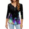Women's T Shirt Christmas Print Button 3/4 Sleeve Daily Weekend Fashion Basic V- Neck Regular Top