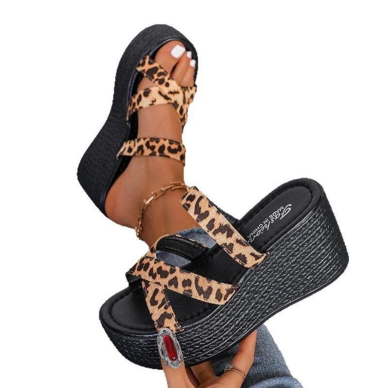 Women’s Platform Leopard Print Slide Sandals Comfortable Summer Shoes