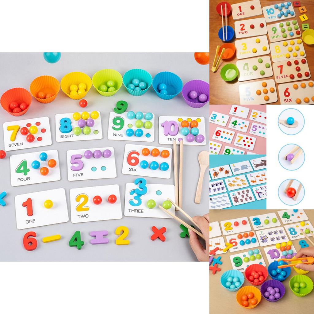 Montessori Math Learning Puzzle For Kids Wooden Bead Counting And Matching Game