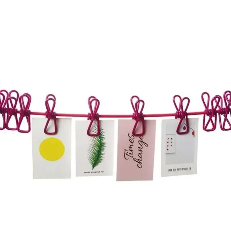 1 Pc Outdoor Portable 12 Clips Clothesline Multifunction Windproof Clothes Hanging Rope Camping Traveling Laundry Line