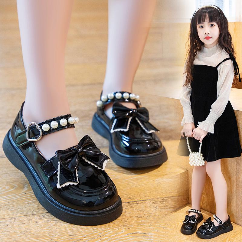 Girls' Black Patent Leather Princess Shoes - Spring/Summer 2025 British Style Performance Footwear