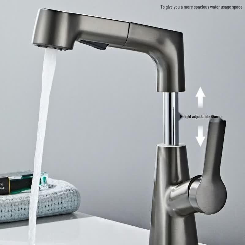 TLXT Gunmetal Grey Liftable Pull-Out Basin Faucet