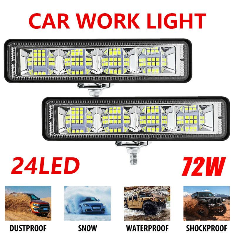 2Pcs 72W Car Work Light LED Bar 4x4 24 LED Worklight Bar Excavator 12-60V Led Combo Beam For Offroad SUV ATV Tractor Boat Trucks