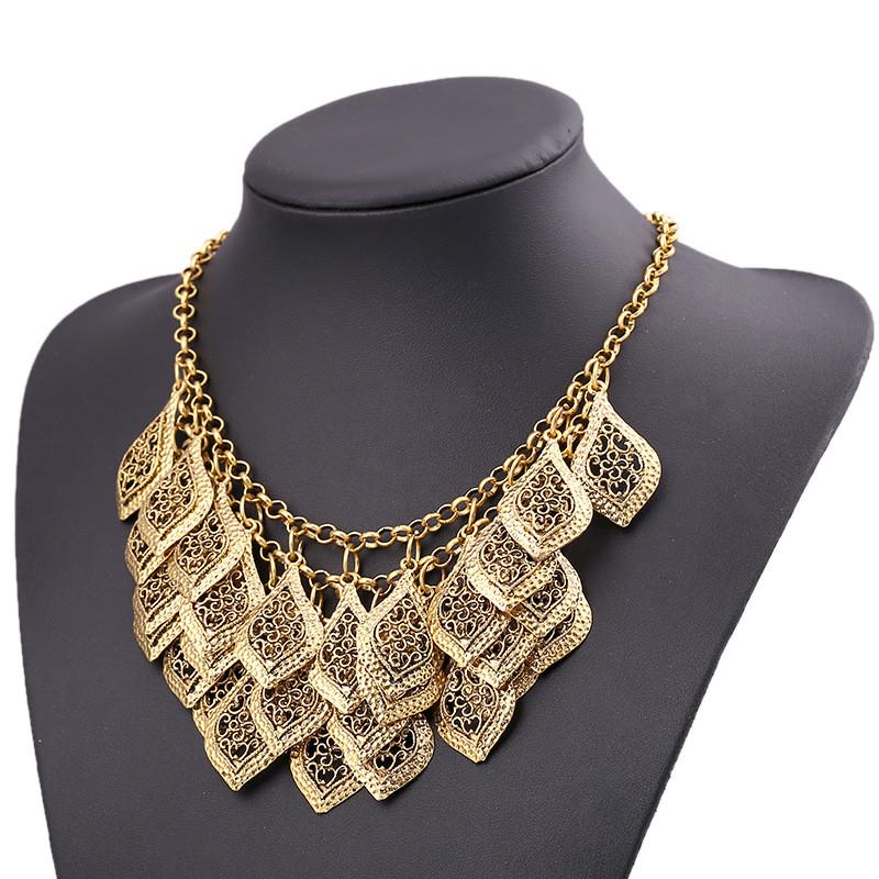 Layered Multi Hollowed Out Tree Leaf Carved Necklace For Boho Enthusiasts