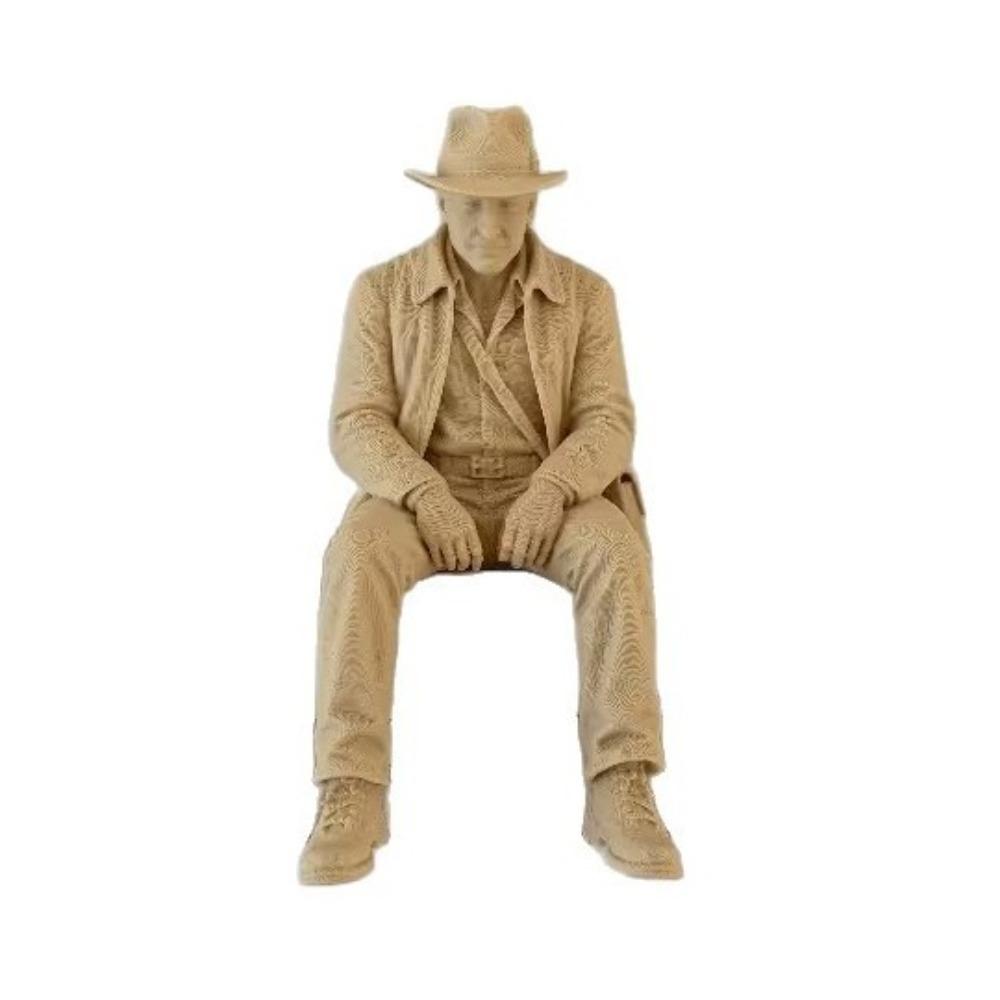 3D Printed Explorer Sitting Statue Western Cowboy Explorer Desk Sculpture  Office бежевый