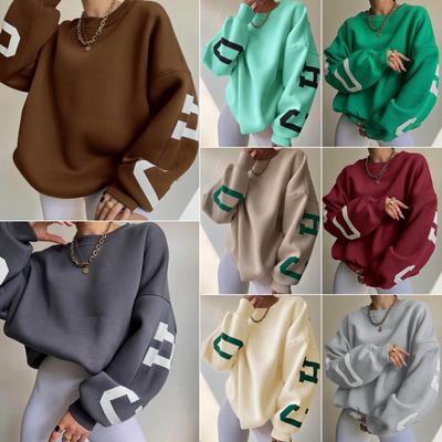 Sonbahar ve Kış Kadın Günlük Moda Baskı Kalınlaşmış Tüm Maç Üst Uzun kollu Kazak