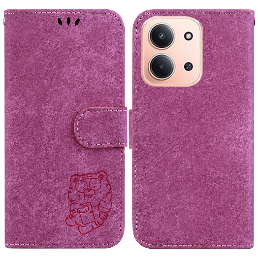 For Xiaomi Redmi 15C 5G (EU) (173mm)/15C 4G (EU) (173mm) Wallet Case Tiger Imprint Leather Shockproof Phone Cover with Wrist Strap