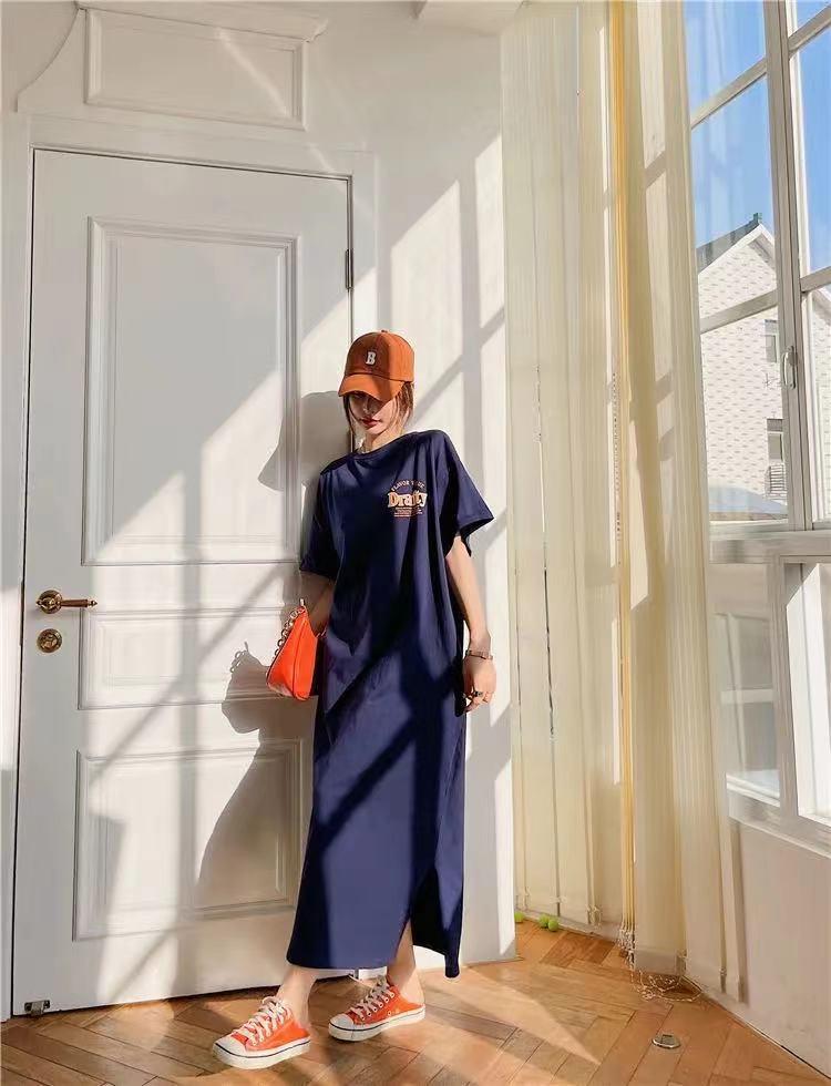 Plus Size Korean Style Printed T-Shirt Dress: Knee-Length Skirt for Summer Fashion