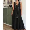 Women's Summer Fashion V-neck Solid Color Large Size Loose Long Large Swing Sleeveless Dress
