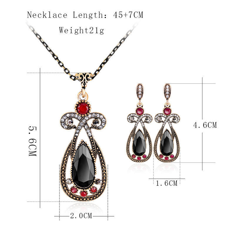 Women Date Jewelry Set Drop Modelling Rhinestone Trim Pendant Necklace + Earring Eardrop Ear Studs