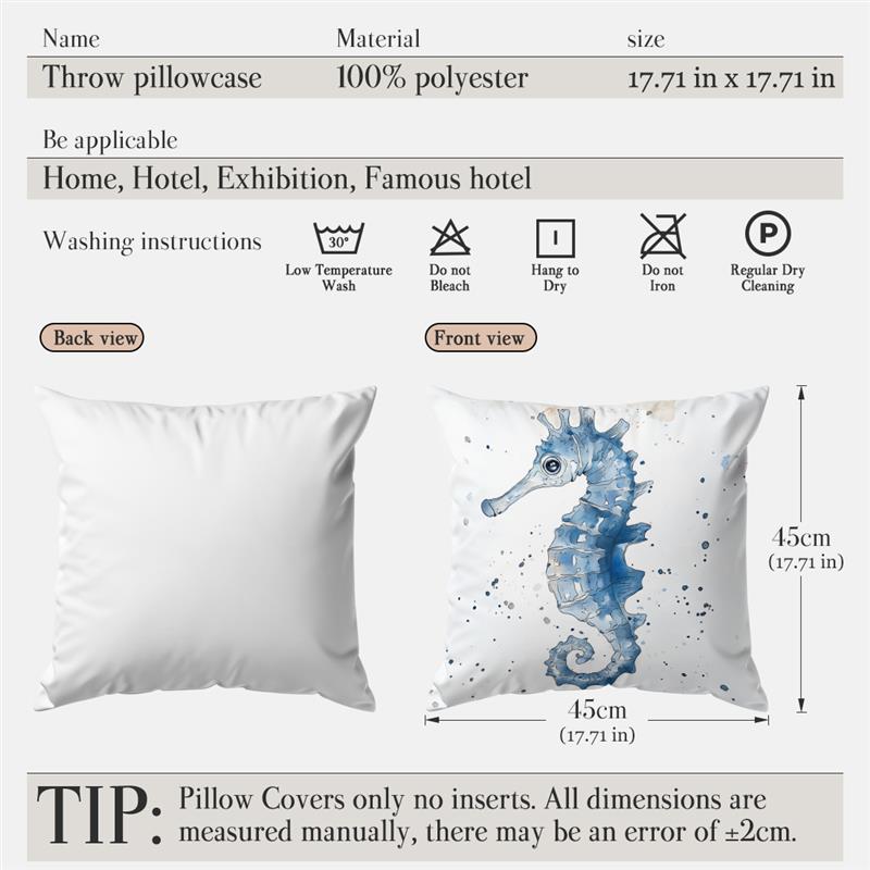 Marine Animals Watercolor Painting Throw Pillow Cover Comfortable Pillow Office Cover Living Room Home Decor Pillowcase