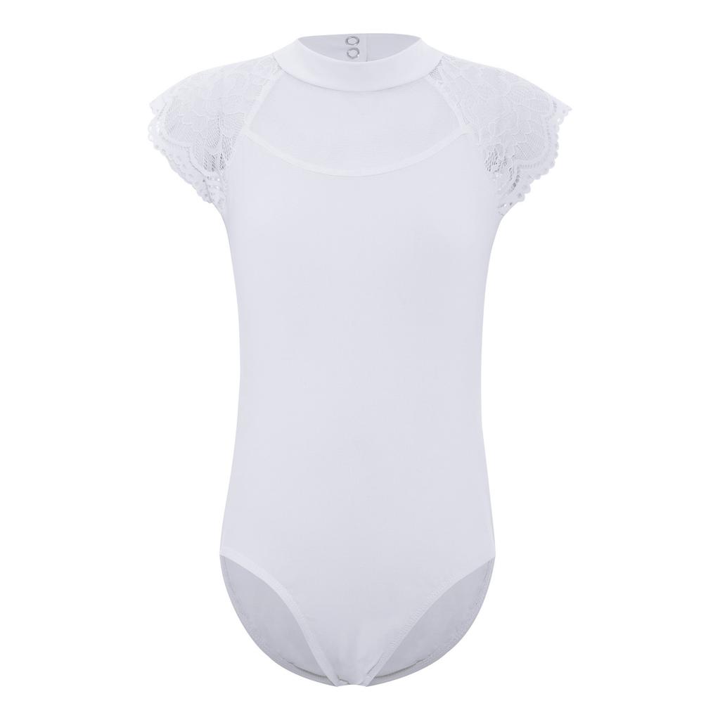 Jenter Ballett Draktdrakt Blonder Hetteermer Gjennomsiktig Mesh Utringning Bodysuit Danse Eksamensøvelseskostyme