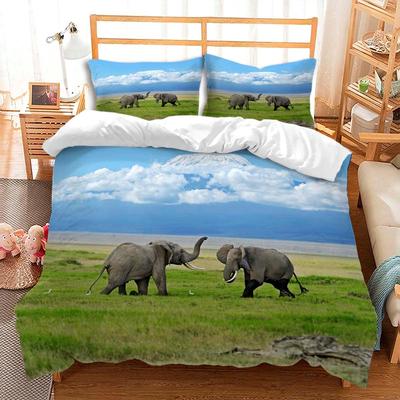 3D Printed Elephant Duvet Cover Queen King Size Elephant Snow Mountain Pattern Bedding Natural Green Grassland 3 Piece Set