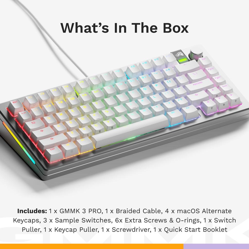 Glorious GMMK 3 PRO Prebuilt Wired Silver US English Layout Wired Mechanical Silver 75% - Keyboard, (GLO-KB-GMMK3-PRO-75-PB-FOX-W-SIL-US KB0830)