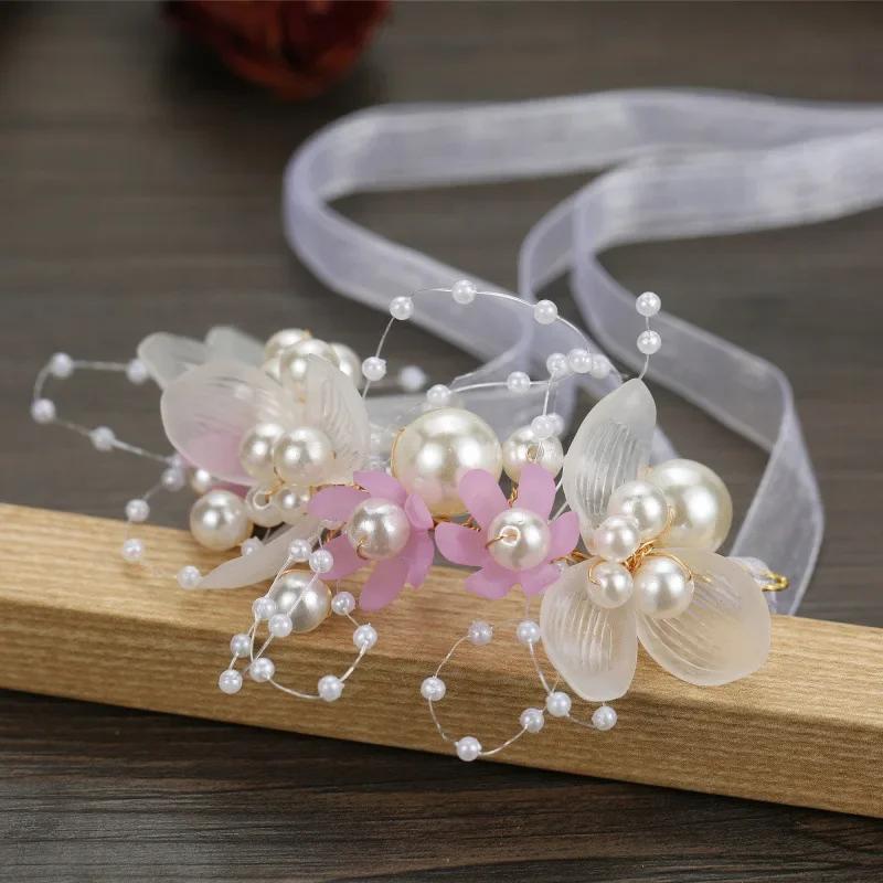 Summer Boho Children Girl Pearl Butterfly Headdress Flower Wreath Garland Head Hoop Headbands Hair Wedding Bride Jewelry Gifts