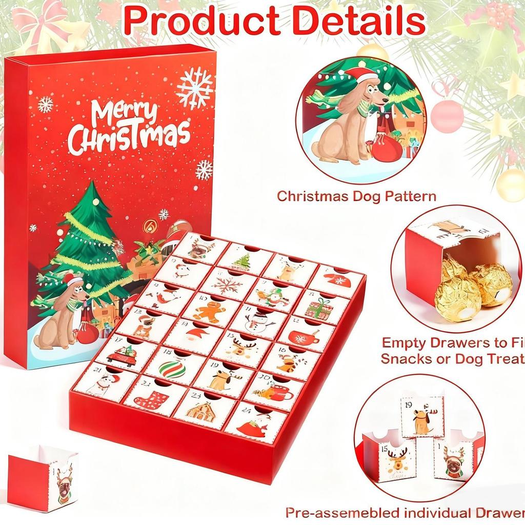 Christmas Calendar Festive Empty Drawer 24 Days Vacation Dog Calendar For Holiday Party Gathering Activities Family Festival