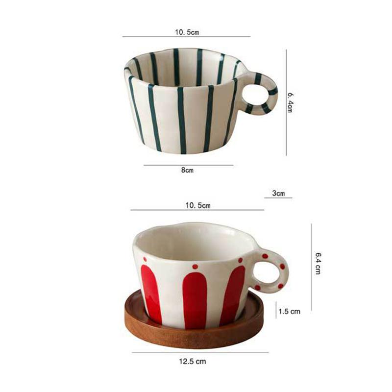 280ML Ceramic Coffee Cup Plate Creative Stripe Latte Art Coffee Mug Exquisite Afternoon Tea Flower Tea Cup Home Milk Mug Gifts