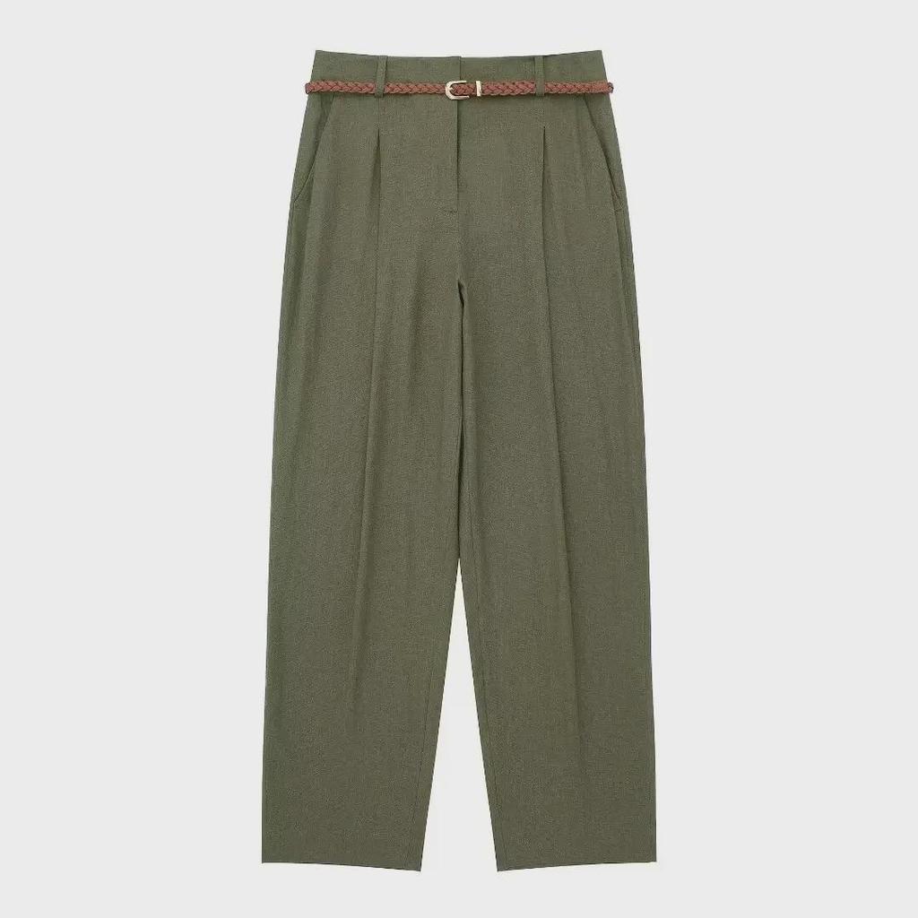 2024 Καλοκαίρι Ευρωπαϊκό & Αμερικάνικο Στυλ Ψηλόμεσο Λινό Μίγμα Ρετρό Ίσιο Παντελόνι για Γυναίκες