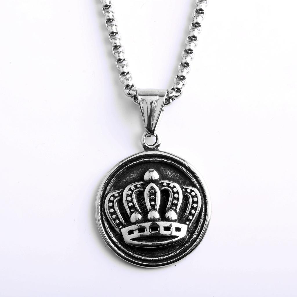 Унисекс Ретро Нержавеющая сталь Королевская Корона Кулон Ожерелье Steel Color - Pendant Only