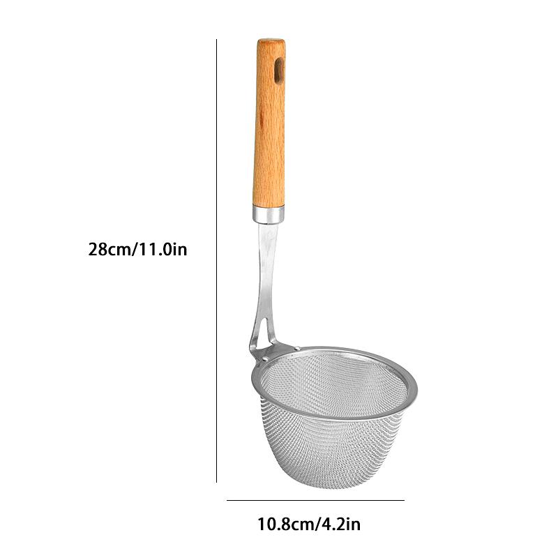 Stainless Steel Hot Pot Colander Noodle Deep Drainer Frying Basket Sink Strainer With Wood Handle For French Cooking Spoon