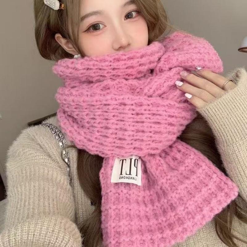 2026 Winter Knitted Scarf Women Soft Warm Neck Wrap Solid Color Chunky Crochet Style