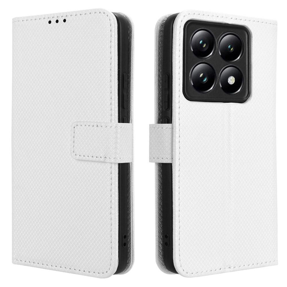 

For Xiaomi 14T Pro Case PU Leather Diamond Texture Wallet Phone Cover White
