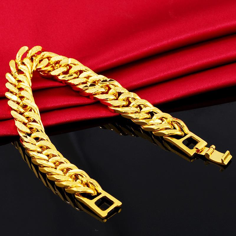 12MM Pure Gold Bracelets for Men Women Chain Bracelet Bangles Wristband Pulseira Homme African Gold Jewelry Man Bijoux