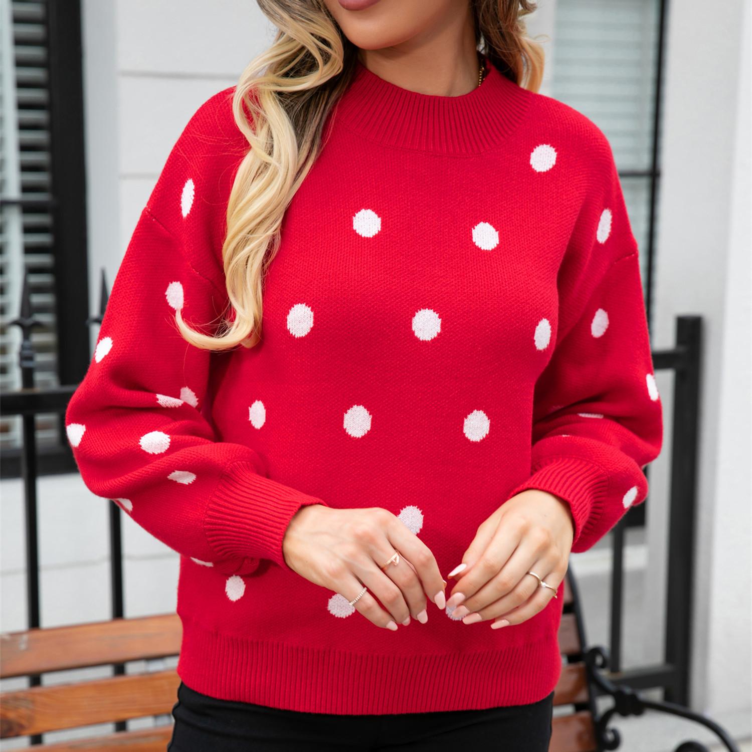 

GMXIA женские модные повседневные осенне-зимние свободные свитера с длинным рукавом и круглым вырезом M красный