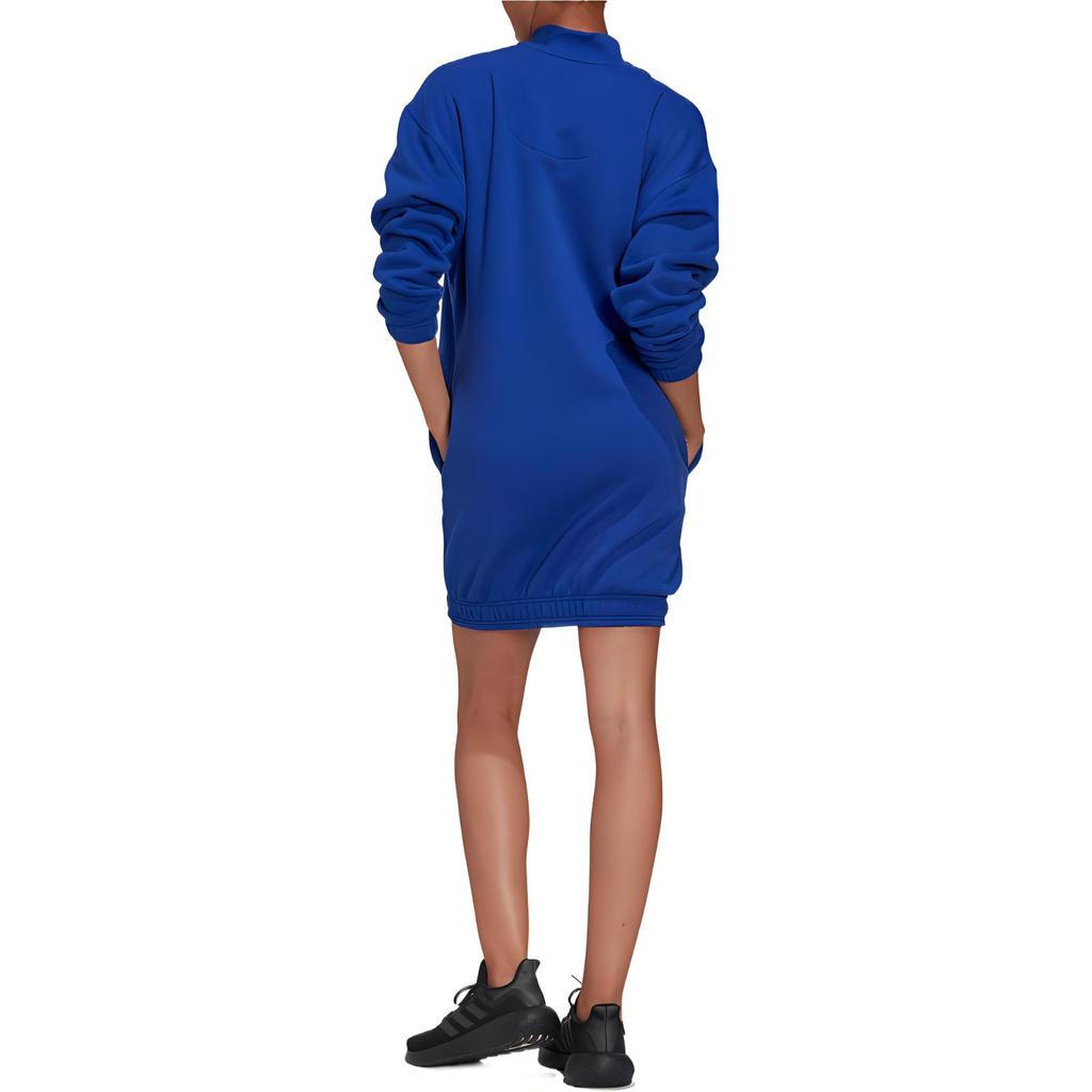adidas Einfarbiges Kleid mit Logo-Print, halbem Reißverschluss und langen Ärmeln für Damen, blau, HM2894