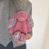 Cute Long Ear Bunny Plush Toy Floral Stuffed Rabbit Doll Comfortable Soft Cuddly Fluffy Bunny Plushie Birthday Gift Room Decor