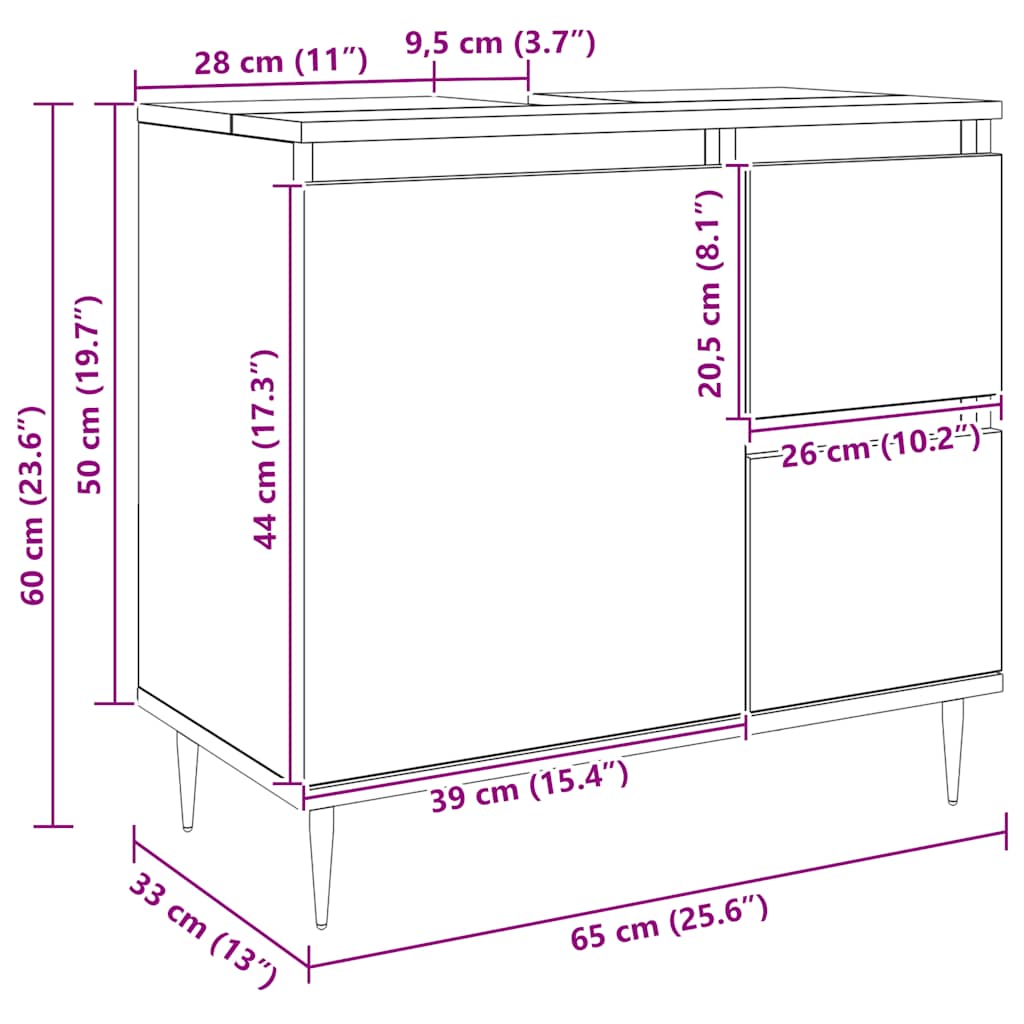 Badezimmerschrank Artisan Eiche 65 x 33 x 60 cm Spanplatte