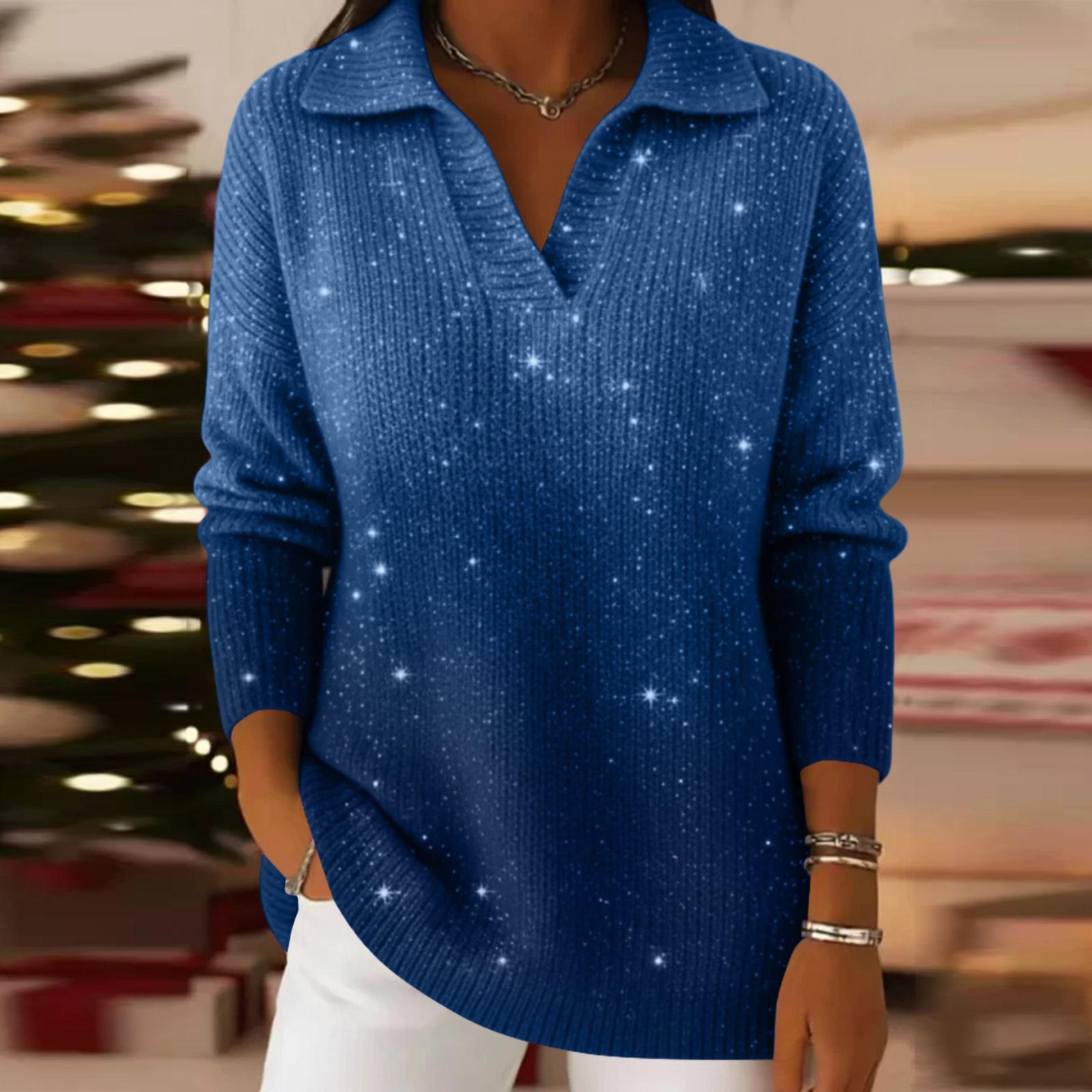 Women s Casual And Fashionable Long Sleeved Knitted Color Top Sweater L синий