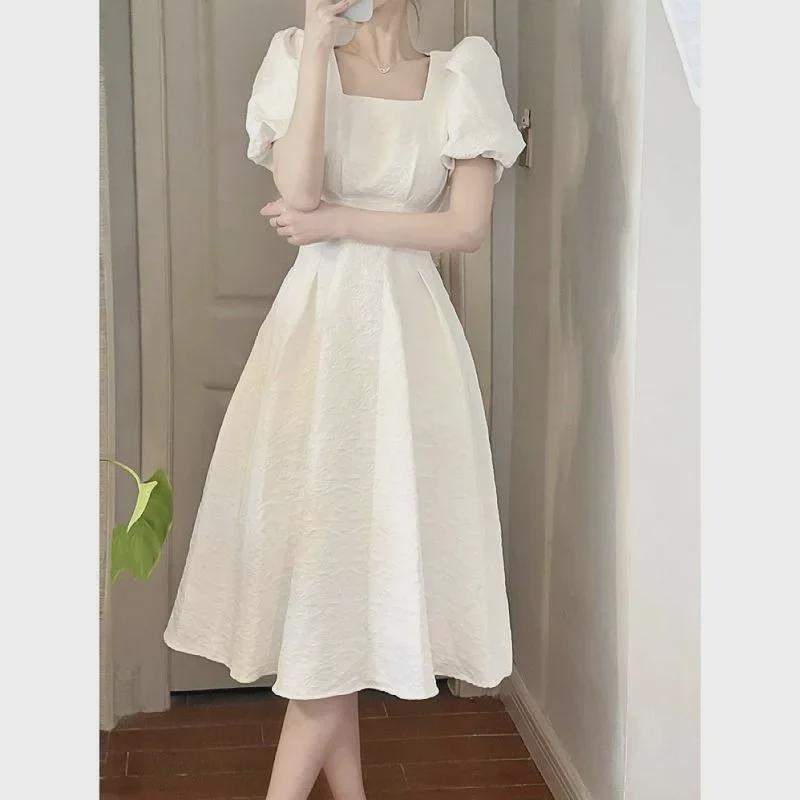 2025 Summer French First Love Women's Slim Waist Long Skirt - Fresh, Elegant, Short Sleeve Japanese Dress
