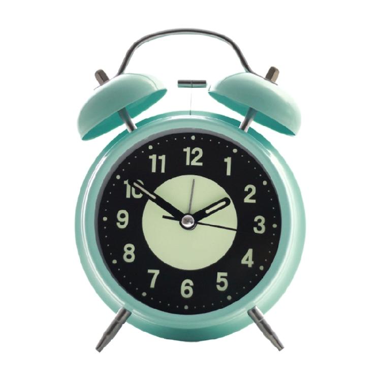 Heavy Sleepers Alarm Clock Green Fluorescent Display Quiet Mechanism Twin Bells Nightlight Included Bedroom Table Clock