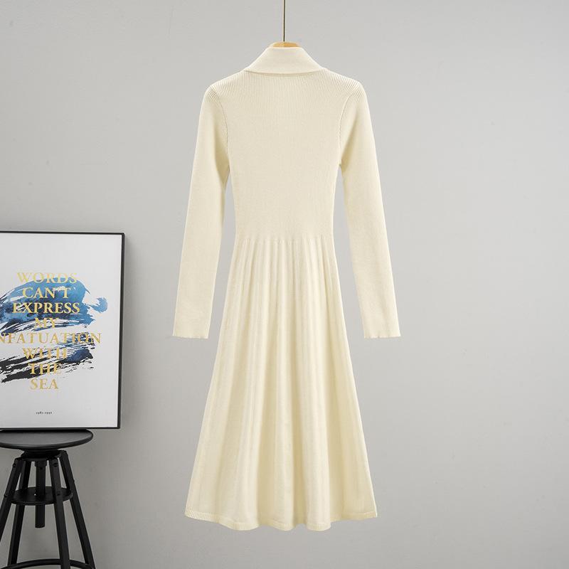 A New High-end Women's Autumn and Winter Dress with A Scarf Collar and A Cinched Waist