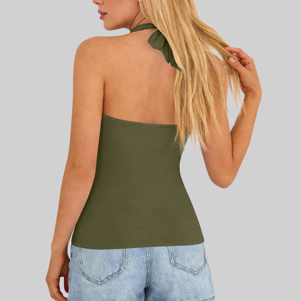 Women's Fashionable Plain Sleeveless V-neck Sexy Cross-Back  Top