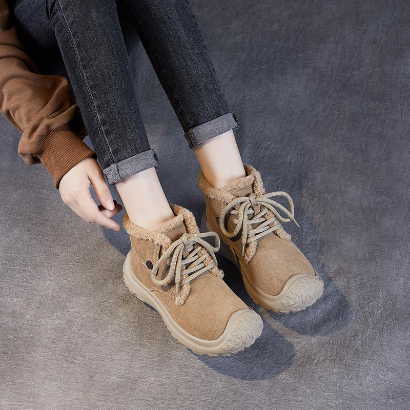 GKTINOO Women Snow Boots Thick Sole Genuine Leather Ankle Boots Winter Lace Up Non Slip Ladies Shoes Platform Boots For Women