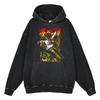 Heavyweight 440g Washed Vintage Denim-Style Anime Hoodie Men Streetwear Casual Sweatshirt