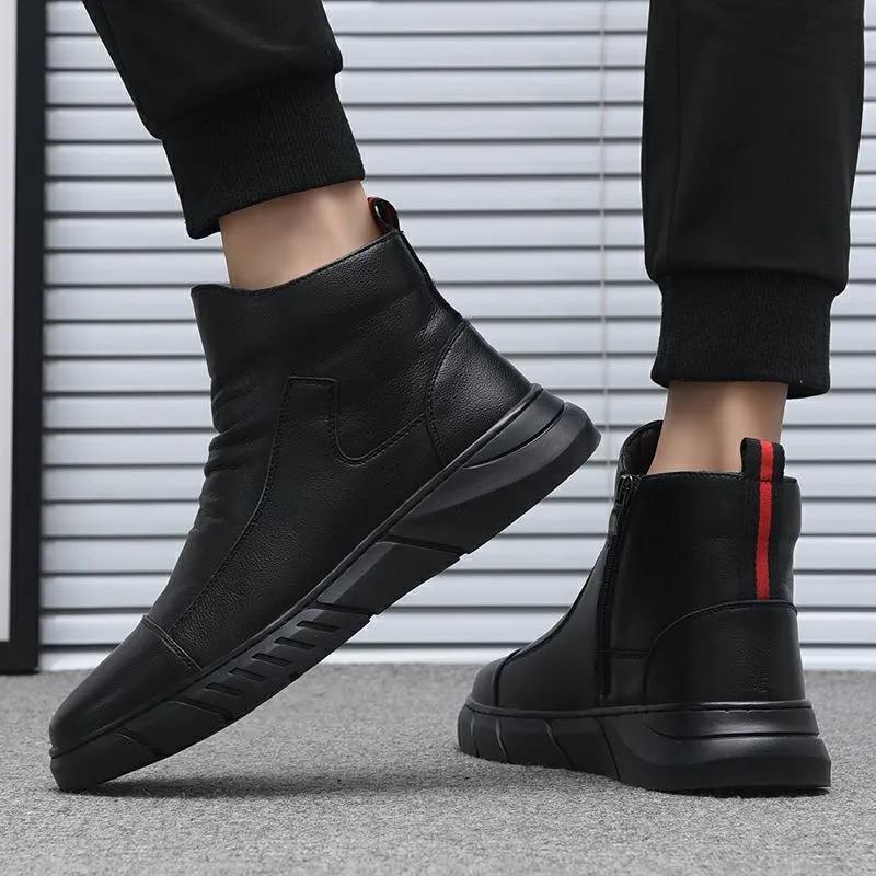 Boots Spring and Autumn Leather Breathable High-top Casual Leather Shoes Men's Business British Style Leather Boots