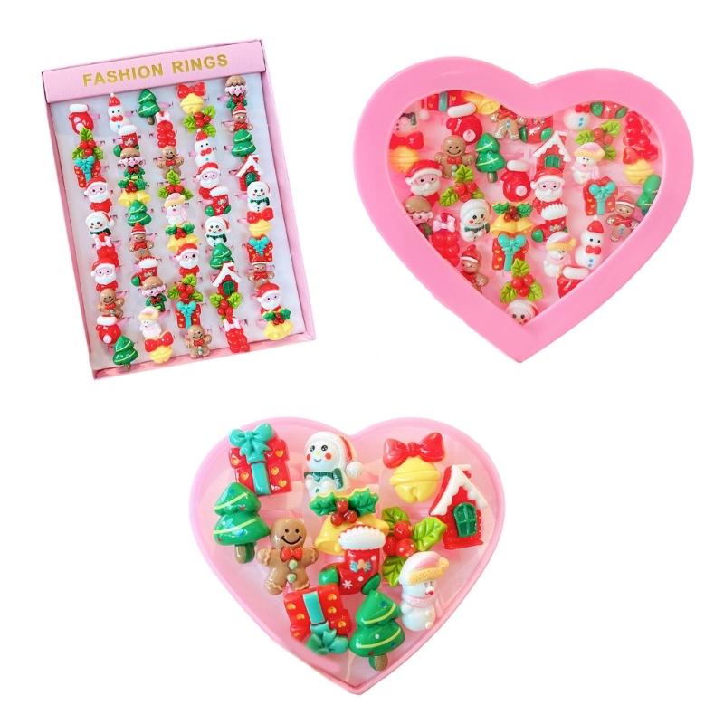 Christmas Rings for Kids Assorted Cartoon Finger Rings Handmade Festive Jewelry Gift Set for Parties and Event