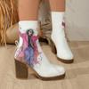 Fashion Autumn and Winter New Round Head Short Boots for Women Chunky High Heeled Graffiti Women Shoes Fashion Platform Slip on Botas