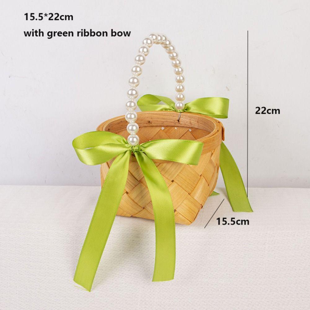 with Pearl Hand-held Weaving Flower Basket Vegetable Fruit Flowers Holder  Living Room Decoration