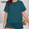 Summer Pajamas Women's Solid Colour Short-sleeved Shorts Plus Size Homewear Suit