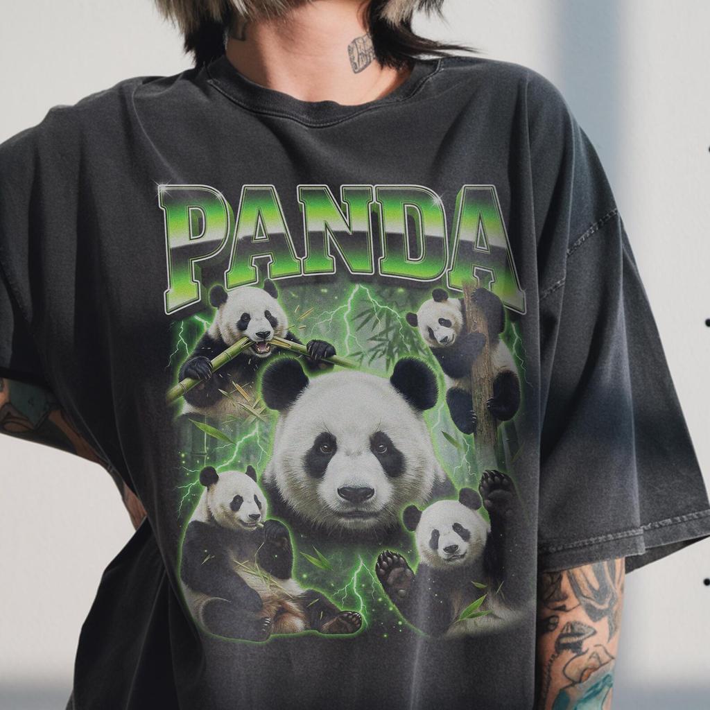 Vintage Panda Shirt, Giant Bamboo Bear, 90s Bootleg Rap Tee, Asian Wildlife Gift