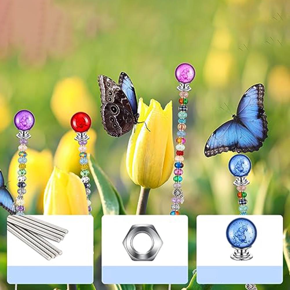 DIY Mini Garden Beaded Stakes Kit Wands Decor 8 Mini Garden Stakes,featuring 8 Threaded Rods,8 Hex Nuts,8 Vibrant Stopper Tops