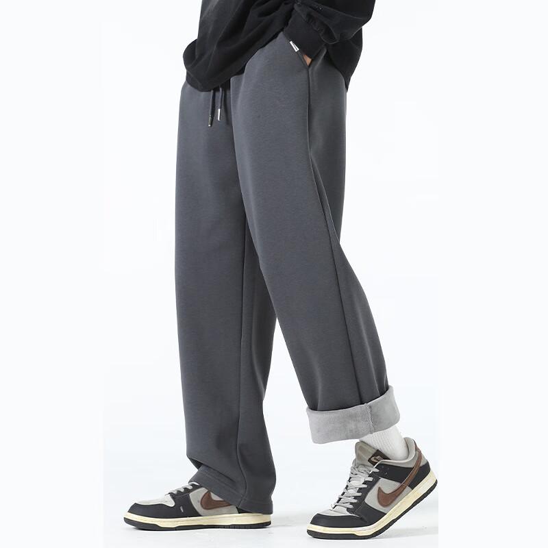 Fingercroxxit Men's Fleece-Lined Straight-Leg Casual Pants