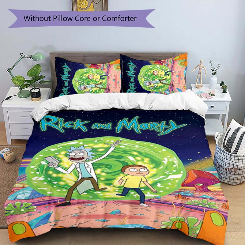 Rick and Morty 3pcs Bedding Set Duvet Cover Closure Includes 1 Duvet Cover & 2 Pillowcases for All Seasons Bedroom Home Dorm Decor