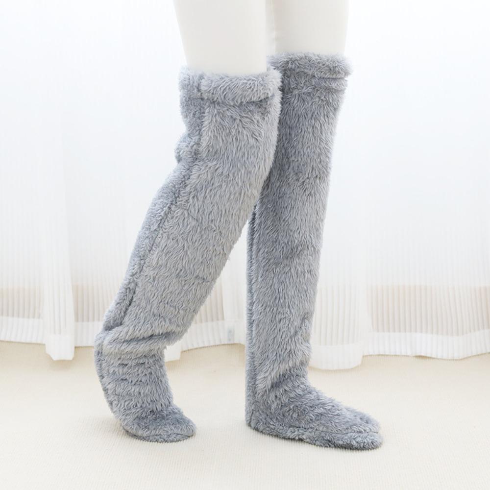 Long Coral Fleece Stockings Thicken Thigh High Socks Simple Plush Stockings Women  Men Women
